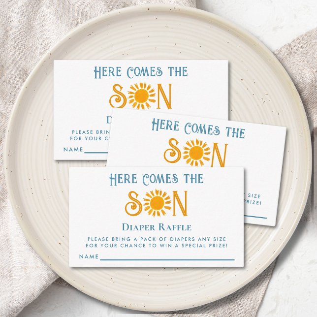 Boho Here Comes the Son Baby Shower Diaper Raffle Enclosure Card (Creator Uploaded)