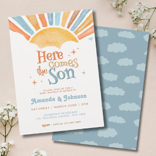 Boho Here Comes the Son Baby Shower Invitation