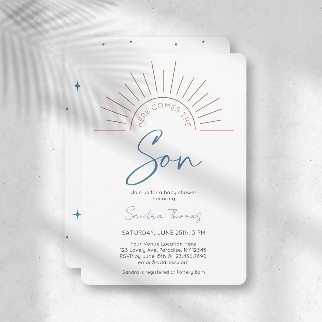 Boho Here Comes The Son Baby Shower Invitation (Creator Uploaded)