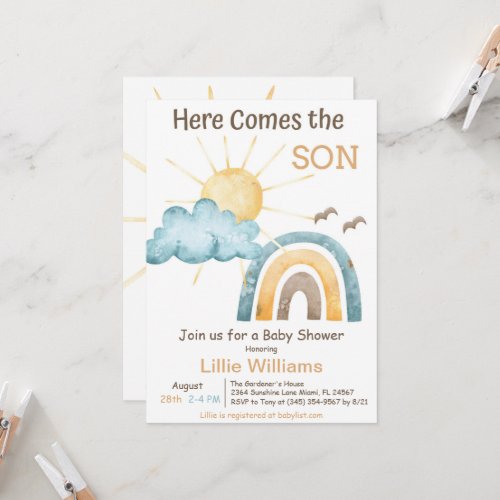 Boho Here Comes The Son Baby Shower Invitation