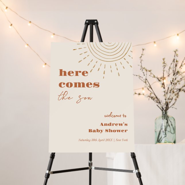 Boho Here Comes The Son Baby Shower Welcome Sign (In Situ (Stand))
