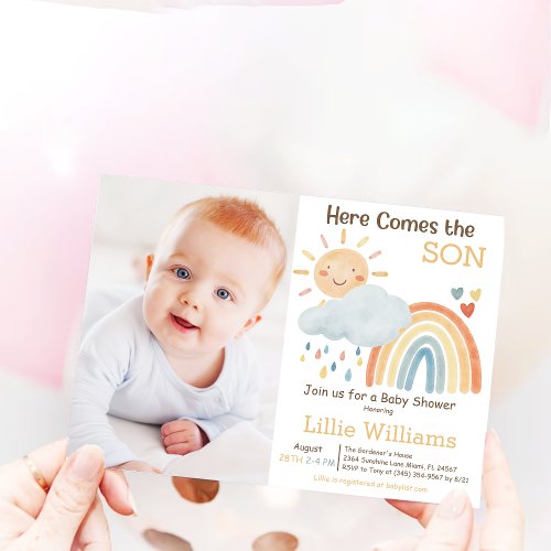 Boho Here Comes The Son Boy Baby Shower Invitation