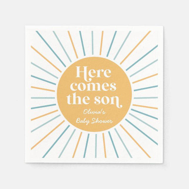 Boho Here Comes the Son sunshine baby shower Napkins (Front)