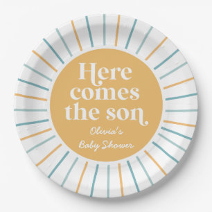Boho Here Comes the Son sunshine baby shower Paper Plates
