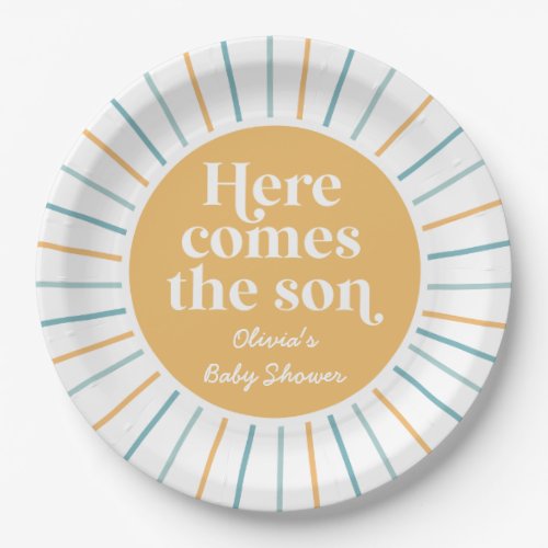 Boho Here Comes the Son sunshine baby shower Paper Plates