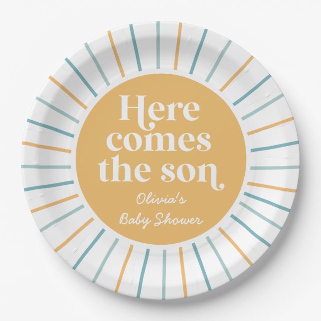Boho Here Comes the Son sunshine baby shower Paper Plates (Front)