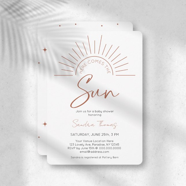 Boho Here Comes The Sun Baby Shower Invitation (Creator Uploaded)