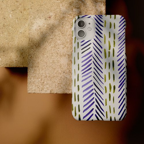 Boho herringbone pattern in purple and green iPhone 13 case