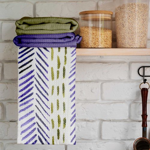 Boho herringbone pattern in purple and green kitchen towel