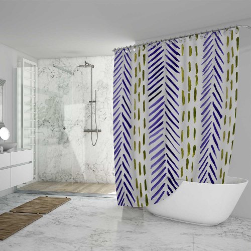Boho herringbone pattern in purple and green shower curtain