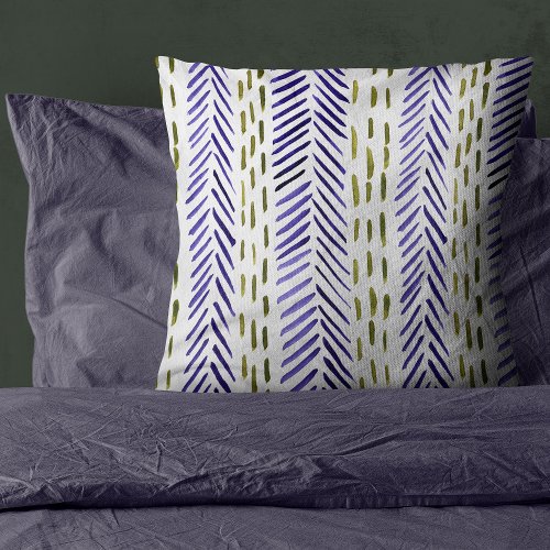 Boho herringbone pattern in purple and green throw pillow