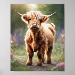 Boho highland cow art print, highland cow decor