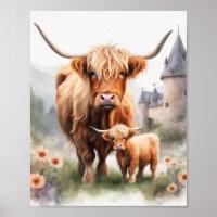 Boho highland cow art print, highland cow decor