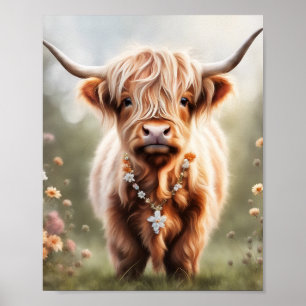 Boho highland cow art print, highland cow decor