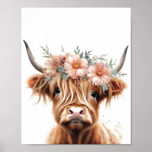 Boho highland cow art print highland cow decor