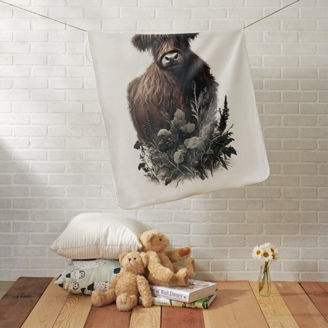 Boho Highland Cow Baby Blanket (In Situ)