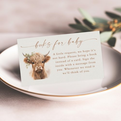 Boho Highland Cow Baby Shower Books for Baby Enclosure Card