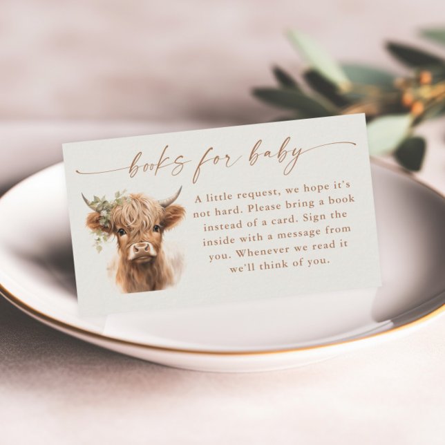 Boho Highland Cow Baby Shower Books for Baby Enclosure Card (Boho Highland Cow Books for Baby Shower Invitation Enclosure Card.)