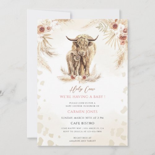Boho Highland Cow Baby Shower Invitation