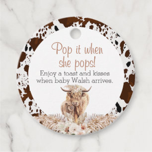 Boho Highland Cow Baby Shower Pop It Favor Tags