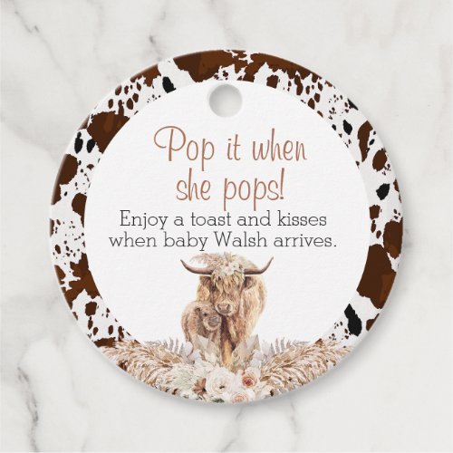 Boho Highland Cow Baby Shower Pop It  Favor Tags