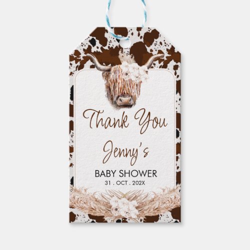 Boho Highland Cow Baby Shower Thank You Tag