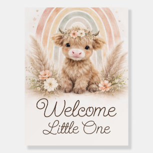 Boho Highland Cow Baby Shower Welcome Sign Neutral