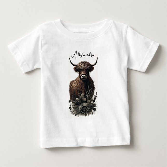Boho Highland Cow Baby T-Shirt (Front)