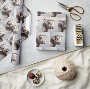 Boho Highland Cow Baby's Breath Crown Wrapping Paper