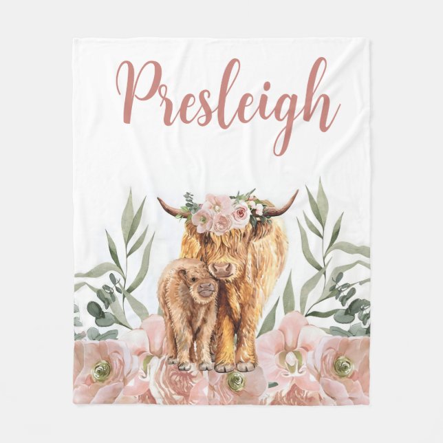Boho Highland Cow Blanket Girl Highland Cow Blanke (Front)