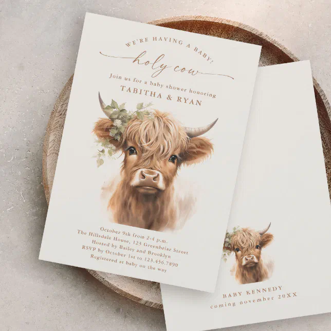 Boho Highland Cow Couples Baby Shower Invitations | Zazzle