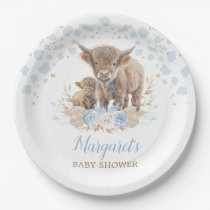 Boho Highland Cow Floral Pampas Grass Baby Boy Paper Plates