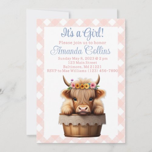 Boho Highland cow floral rustic baby shower Invitation