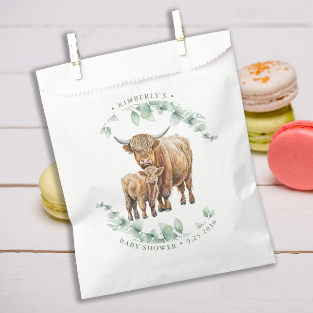 Boho Highland Cow Greenery Farm Animal Baby Shower Favor Bag (Creator Uploaded)