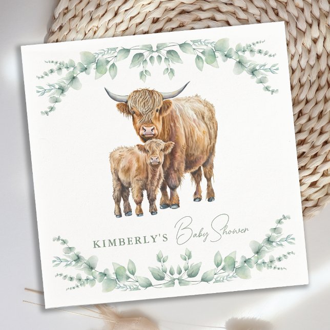 Boho Highland Cow Greenery Farm Animal Baby Shower Napkins (Creator Uploaded)