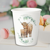 Boho Highland Cow Greenery Farm Animal Baby Shower Paper Cups