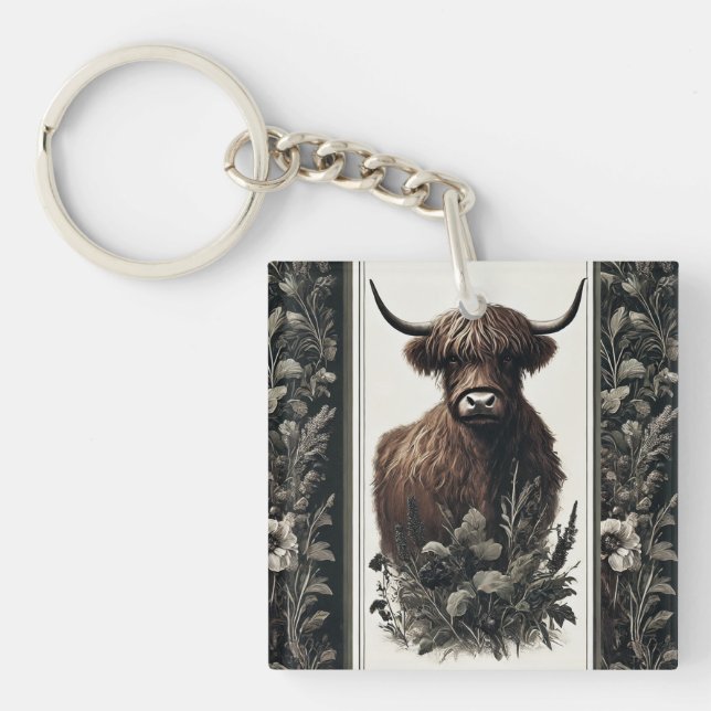 Boho Highland Cow Keychain (Front)