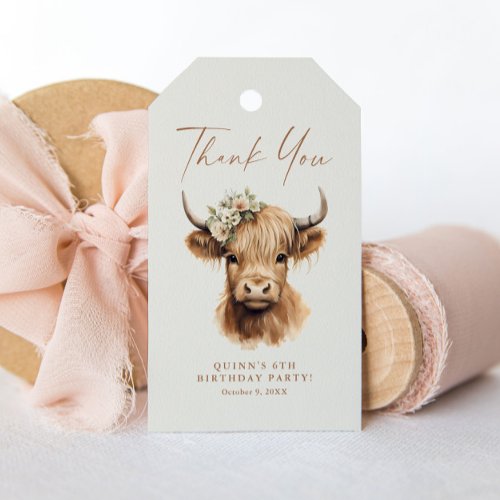 Boho Highland Cow Kids Birthday Party Favor Gift Tags