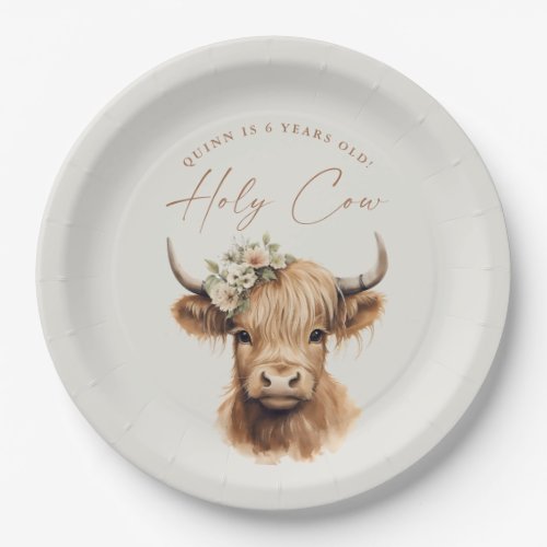 Boho Highland Cow Kids Birthday Party Paper Plates