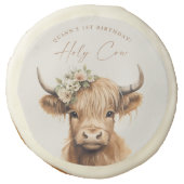 Boho Highland Cow Kids Birthday Party Sugar Cookie (Front)
