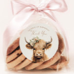 Boho Highland Cow Kids Birthday Party Thank You Classic Round Sticker<br><div class="desc">Boho Highland Cow Kids Birthday Party Thank You Sticker. Click the edit/personalize button to customize this design.</div>