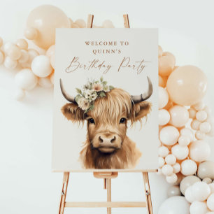 Boho Highland Cow Kids Birthday Party Welcome Foam Board