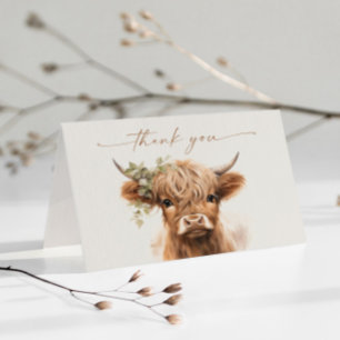 Boho Highland Cow Neutral Couples Baby Shower Letterpress Thank You Card