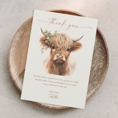 Boho Highland Cow Neutral Couples Baby Shower Thank You Card