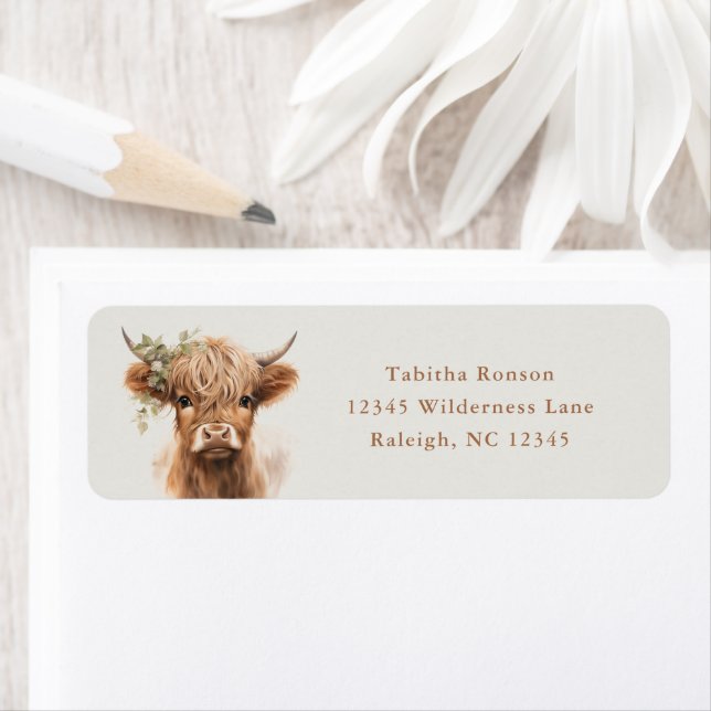 Boho Highland Cow Neutral Return Address Label (Insitu)