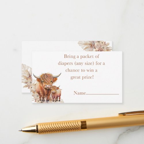 Boho Highland Cow pampas grass diaper raffle Enclosure Card