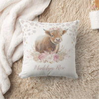 Boho Highland Cow Pink Gold Floral Baby Girl