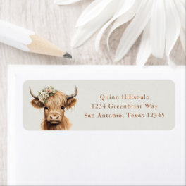 Boho Highland Cow Return Address Label