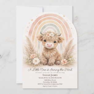 Boho Highland Cow Soft Rainbow Baby Shower Arch Invitation