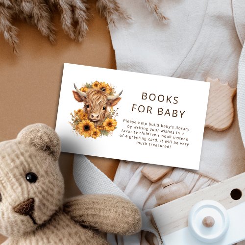 Boho Highland Cow Sunflowers Books for Baby Enclosure Card